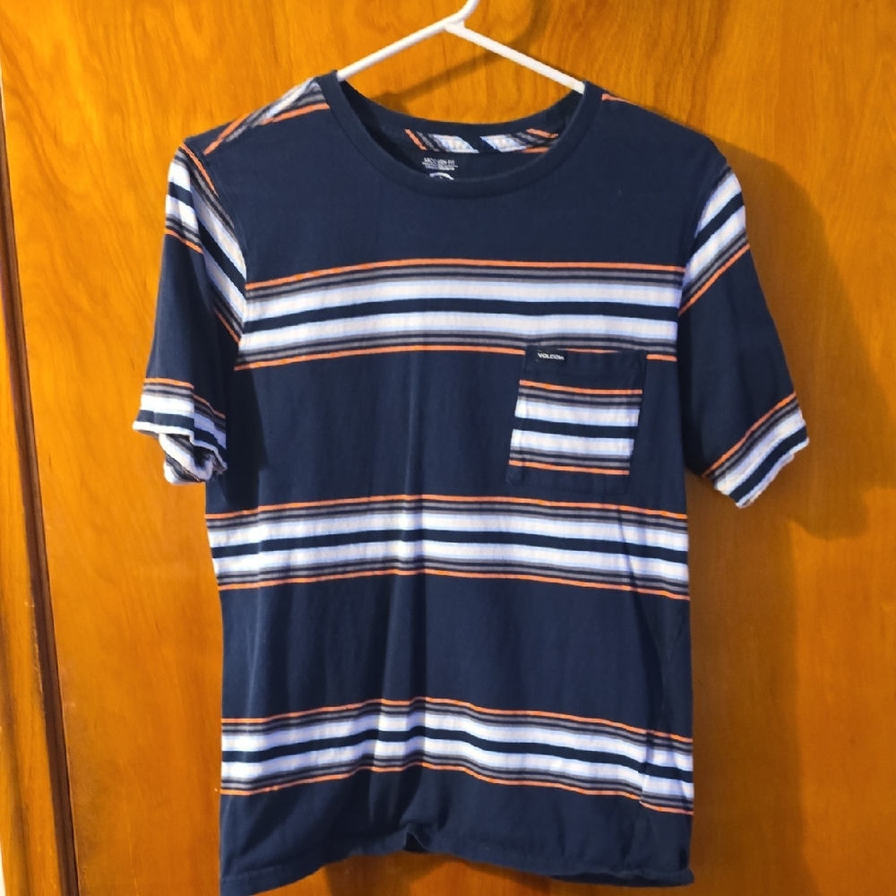 Volcom Blue and White Short Sleeve Tee